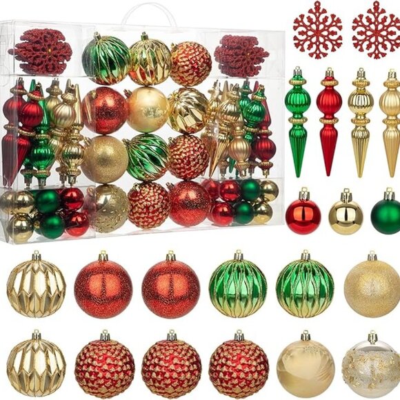 Christmas Tree Shatterproof Multicolor 92 Piece Ornament Decoration Set - Picture 2 of 5